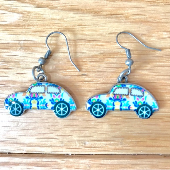 Mere's Fashion Musings Jewelry - NEW Groovy Print Herbie Car VW Bug Earrings Mere's Fashion Musings Jewelry - NEW Groovy Print Herbie Car VW Bug Earrings